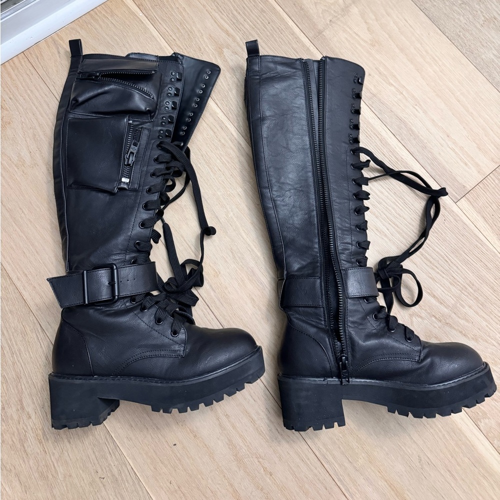 Current Mood Obsidian Pocket Combat Boots Size 7 from Dolls Kill